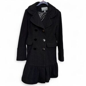Apt. 9 Wool Vintage Peacoat Ruffle Trim Coat M